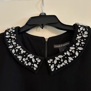 Chelsea & Theodore Black Sheath Dress with Crystal Embellishments